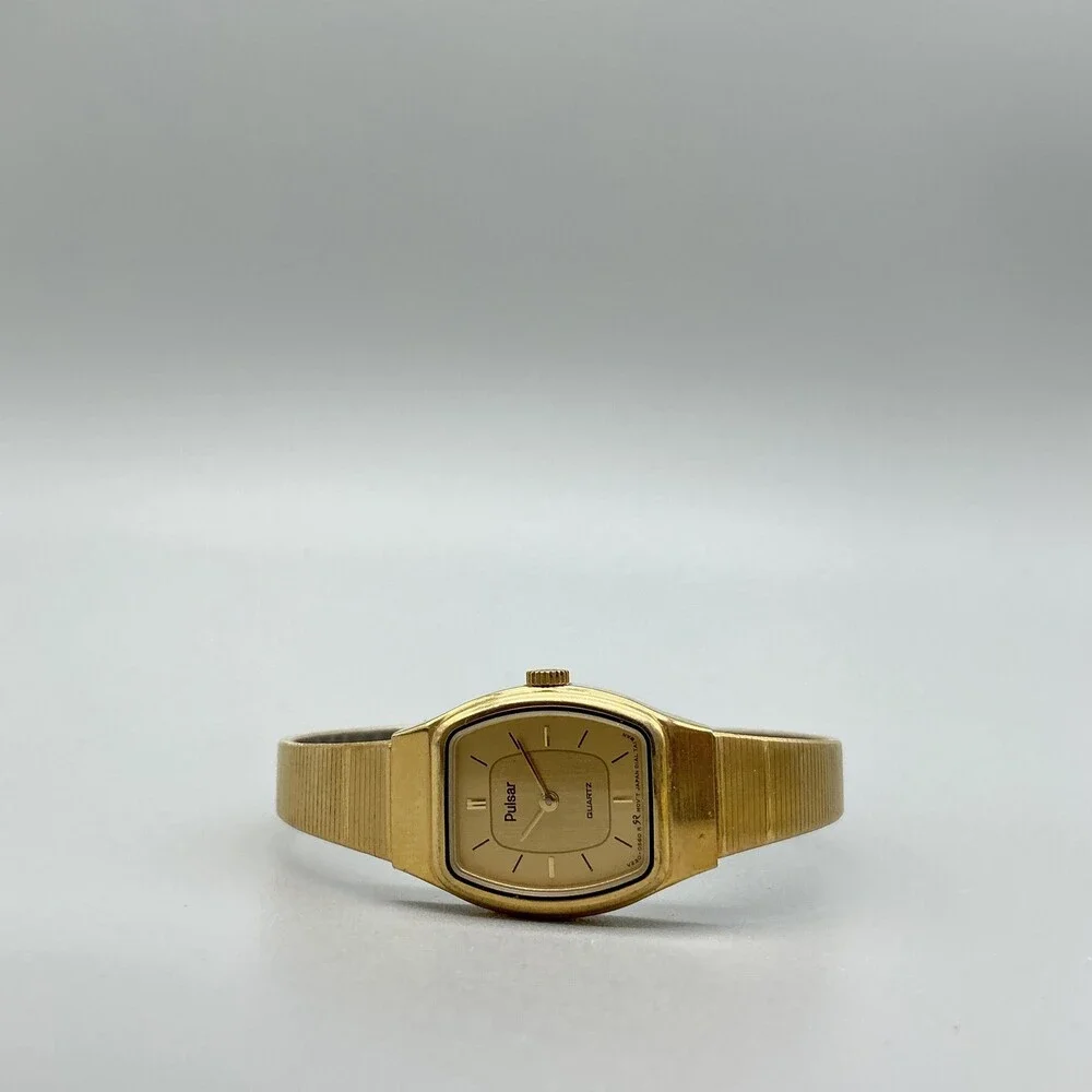 Vintage Pulsar Womens Watch 17mm Champagne Dial Gold Tone New Battery 6.75